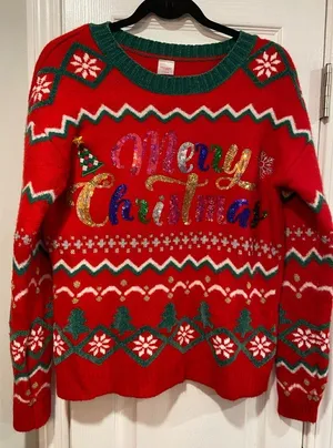 Holiday Time Size S Merry Christmas Embellished Sequin Crew Neck Ugly Sweater thumbnail 1