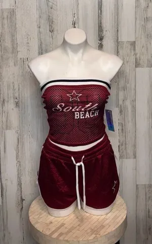 Derek Heart “South Beach” Red Two-Piece Tube Top & Shorts Set (Size M) thumbnail 1