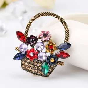 Women's Crystal Flower Floral Basket Brooch Pin thumbnail 2