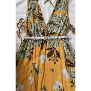 Free People "Marnie" Golden Yellow Floral Short Dress Size S Rayon Boho Floral. thumbnail 11