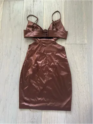 Brown Satin Mini Dress Women's Size Small thumbnail 6