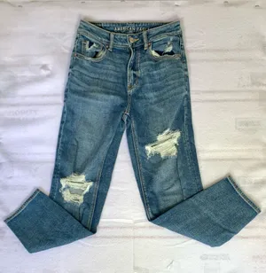 aerie Distressed Blue Boyfriend Jeans thumbnail 1