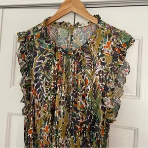 Jodifl Floral Mini Dress Sz 1X Ruffle Tiered Belted Waist Earthy Boho thumbnail 5