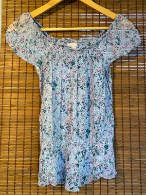 Vintage Nolita Floral Semi Sheer Crinkle Peasant Top S Cottagecore thumbnail 2