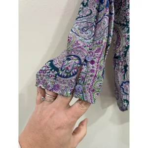 Mango Purple Blue Paisley Boho Lightweight Relaxed Blouse Top Size‎ 6 thumbnail 6