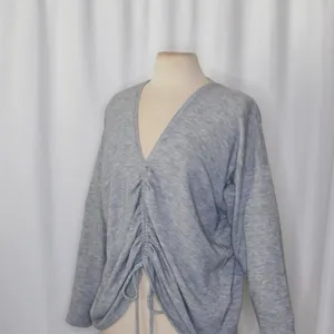 ZARA Heathered Gray Cinched Sweater V Neck Pullover Cinchable Cinched Top Large thumbnail 6
