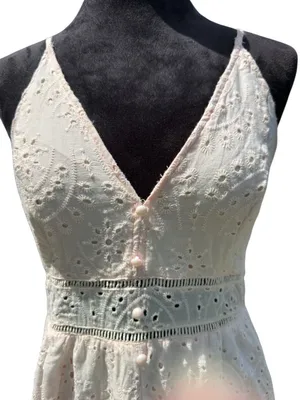 Simplee Pink Eyelet Maxi Dress L Cotton Button Front Boho‎ Cottagecore Sundress thumbnail 7