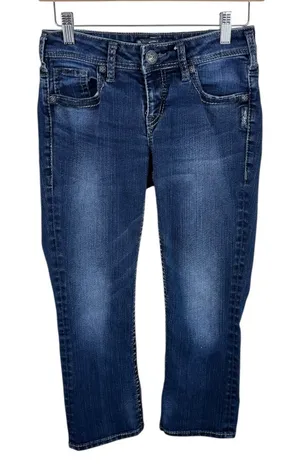 Silver Jeans Co. Aiko Kick Flare Low Rise Cotton Blend Jeans Capris‎ Size 26 thumbnail 1