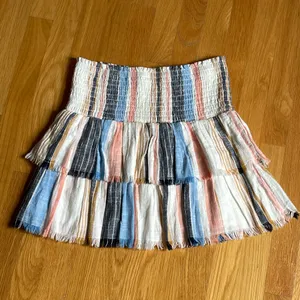 NWT Aerie Women’s Tiered Mini Skirt Size Small Striped Smocked Waist Boho Fringe thumbnail 3