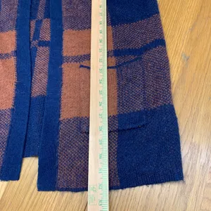 American Eagle Womens Blue Orange Buffalo Plaid Wool‎ Blend Cardigan Sweater S thumbnail 3