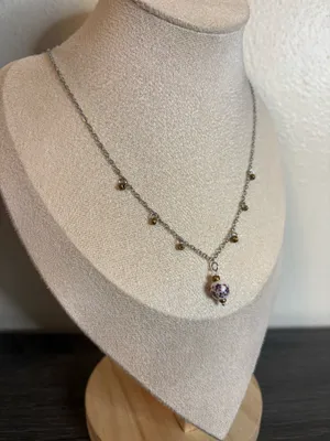 Handmade Purple Floral Porcelain Charm Necklace | Waterproof & Tarnish Resistant thumbnail 3