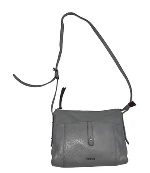 Fossil Jenna Top Zip Gray Pebbled Leather Crossbody Handbag Purse thumbnail 1