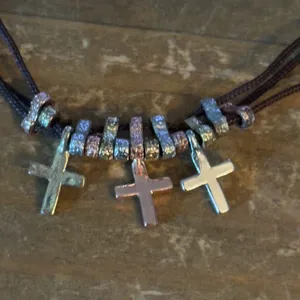 Tricolor rhinestone crosses cord necklace thumbnail 4