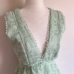 Light Green Tiered Lace V Neck Midi Dress thumbnail 4
