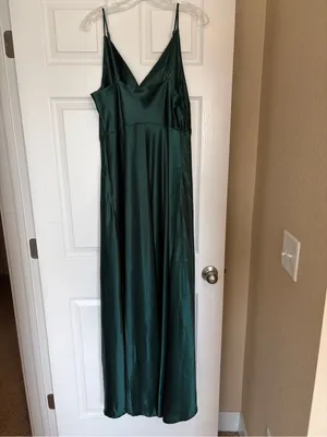 Birdy Grey Satin Formal Gown XXL Emerald Green Elegant Bridesmaid Z3 thumbnail 2