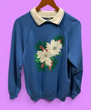 Cute floral 80s collared cottagecore granny sweatshirt ugly holiday Christmas thumbnail 1