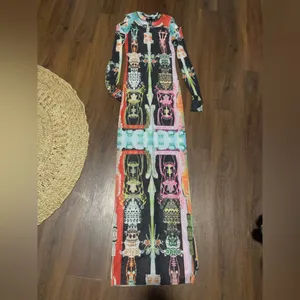 SKIMS Mesh spring Dress Orchid Cabinet M graphic maxi nwot boho rare party $180 thumbnail 3