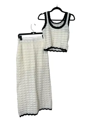 Commense Crochet Knit Crop Top Midi Skirt Set White Black Small NWT thumbnail 3
