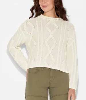 Wild Fable white cotton cableknit sweater size xs Cabincore thumbnail 1