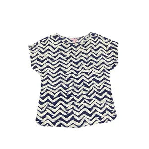 Lilly Pulitzer Silk Navy Blue Chevron Bird Print Blouse SZ M Boxy Fit Nautical thumbnail 2