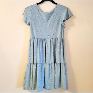 NEW Jessica Simpson Floral Tiered Dress Sage Green SMALL Shorts Sleeve feminine thumbnail 5
