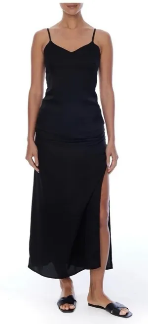 LBLC The Label Valarie Black Satin Slip Dress XS Midi Whimsigoth Party Coquette thumbnail 1