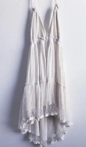 Free People 100 Degree Ivory White Lace Ruffle Mini Halter Dress thumbnail 3