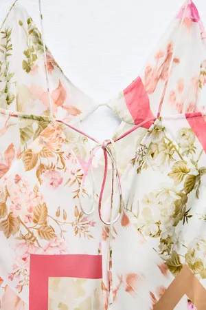 ZARA dress midi floral boho summer casual split satin wedding thumbnail 9