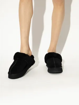 UGG women Black Suede fur platform slipper shoes US 6 thumbnail 10