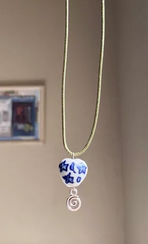 Handmade celestial porcelain heart bead & swirl unique boho fairy whimsical necklace🌙🌀🌟 thumbnail 4