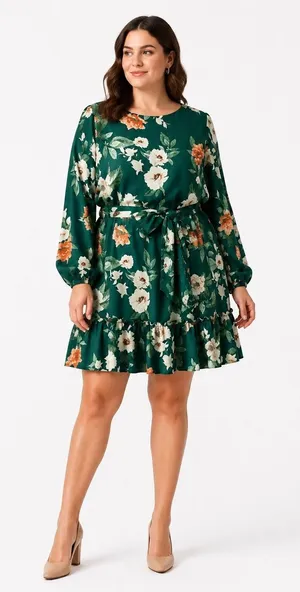Baltic Born Tally Mini Dress Women XL Green NWT Floral Long Sleeve Ruffle Boho thumbnail 1