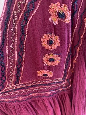 Flowy Maroon Hippie Top Embroidered Top Batwing Shirt Womens M Earthy thumbnail 7