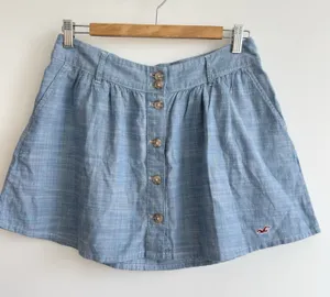 Hollister Blue Chambray Button Front Mini Skirt Pockets Women’s Small thumbnail 1
