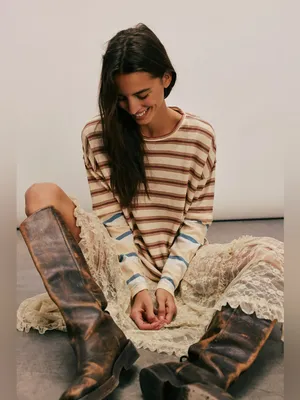 Free People We The Free Nina Stripe Long-Sleeve Tee in Ivory L thumbnail 7