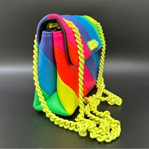 KURT GEIGER Brixton Neon Rainbow Quilt Leather Chain Shoulder Crossbody NO LOCK! thumbnail 5