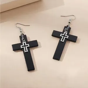 Unique design double‎ layer black cross light weight plastic dangle earrings thumbnail 7