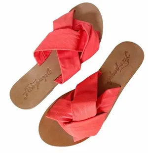 Free People Sandal Rio Vista Neon Coral Slide Leather Sandals Womens Size 36 | 6 thumbnail 2