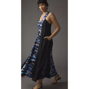 Maeve Anthropologie Tie Dye Watercolor‎ Black Blue Maxi Artsy Tank Flowy Dress thumbnail 3