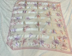 Beautiful Vintage Silk Scarf. Pink thumbnail 1