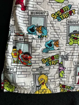 Sesame Street Character Panel Scrub Top - White Multicolor Medium Medical thumbnail 2