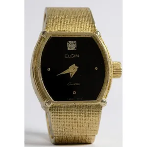 Elgin EK228-008 Quartz Women's Gold Tone Black Face Diamond‎ Accent Tank Watch thumbnail 2