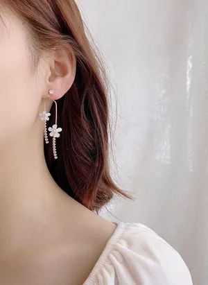 Women's Crystal Flower Dangle Drop Earrings Gold thumbnail 6