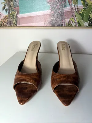 Pazzion Brown Crocodile Embossed Stiletto Mule Heels Open Toe Size 11 3.5in thumbnail 3