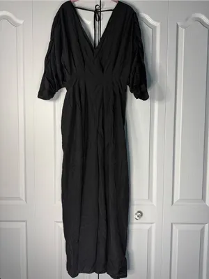 CHICME Elegant Black V-Neck Wide-Leg Jumpsuit with tie back thumbnail 2