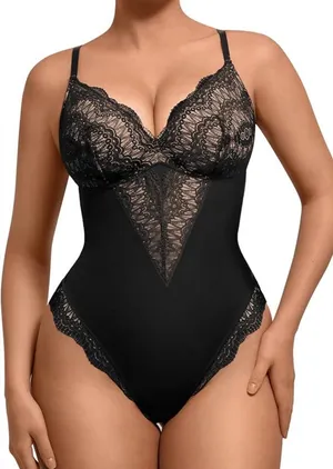 Popilush Shapewear Lace Deep V-Neck Sculpting Thong Bodysuit Women's Size XL‎ thumbnail 1