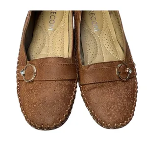 KECOM Women's Floral Textured Casual Brown Embossed Pattern Retro‎ Loafers 8 thumbnail 5