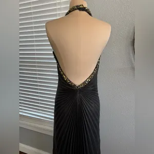 Sue‎ Wong Nocturne Halter Pleated Beaded Gown Size 8 Travilla Style Black & Gold thumbnail 6