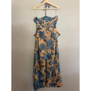ESPECIA Anthropologie Halter Floral Peplum Jumpsuit Size Small thumbnail 7