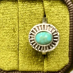 Vintage Turquoise Titanium Steel Silver Statement Ring – Size 6 Blue thumbnail 5
