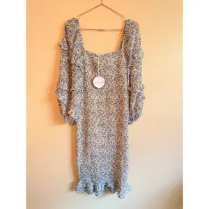 Petal + Pup Dress Womens Large‎ Blue Floral Bonita Shirred Frill Bodycon Midi thumbnail 5